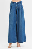 RISEN Mid Rise Fit Wide Leg Knit Denim Look Jeans