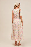 SO ME Floral Printed Woven Shoulder Bow Tie Top and Skirt Set