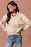 SO ME Floral Stripe Polo Collar Sweater