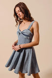 SO ME Mineral Washed Bow Ribbon Denim Flare Dress