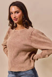 SO ME Mineral Washed Waffle Top With Puff Sleeves