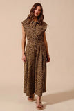 SO ME Wide Leg Leopard Twill Overalls Jumpsuit with Tuck