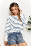 Striped Long Sleeve Top - Chic Round Neck