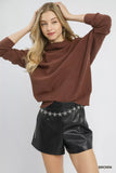 Umgee Draped Turtleneck Long Sleeve Knit Top
