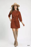 Umgee Drawstring Cable Knit Mini Dress with Pockets