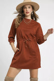 Umgee Drawstring Cable Knit Mini Dress with Pockets
