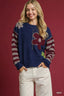 Umgee Flower Jacquard Striped Long Sleeve Sweater