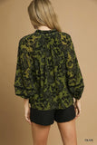 Umgee Full Size Floral Velvet Blouse with Balloon Sleeves Plus Size