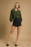 Umgee Full Size Floral Velvet Blouse with Balloon Sleeves Plus Size