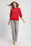 Umgee Jacquard Knit Puff Sleeve Sweater