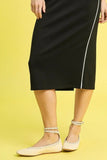 Umgee Midi Pencil Skirt with Contrast Piping Detail