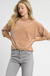 Umgee Ribbed Drawstring Hem Knit Top