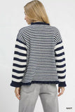Umgee Ruffle Neck Stripe Sweater
