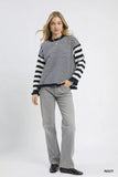 Umgee Ruffle Neck Stripe Sweater