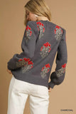 Umgee Single Flower Stem Jacquard Sweater