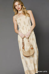 Umgee Smocked Printed Wide Leg Jumpsuit