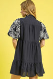 Umgee Tiered Embroidered Puff Sleeve Mini Dress