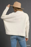 Umgee V-Neck Sweater with Wide Trim Detail