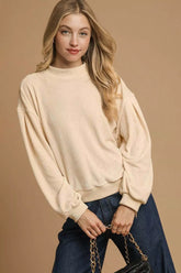 Umgee Velour Crewneck Balloon Sleeve Sweatshirt