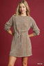 Umgee Velour Drawstring Mini Dress with Long Sleeves