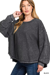 Zenana Acid Washed Exposed-Seam Sweatshirt
