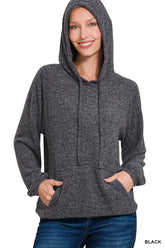 Zenana Brushed Hacci Melange Hooded Sweater