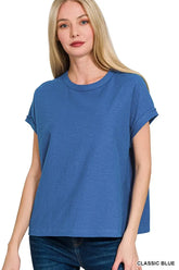 Zenana Cotton Slub Round Neck Short Sleeve T-Shirt