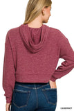 Zenana Drop Shoulder Ribbed Crop Hoodie