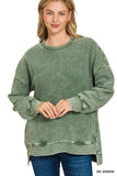 Zenana Full Size Acid Washed Double Ribbed Hi-low Sweatshirt Plus Size