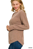 Zenana Full Size Raised Rib Round Neck Long Sleeve Top Plus Size