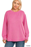 Zenana Full Size Raised Rib Round Neck Long Sleeve Top Plus Size