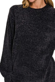 Zenana Round Neck Balloon Sleeve Chenille Sweater