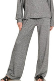 Zenana Soft Melange Hacci Long Slv Tee & Pants Set
