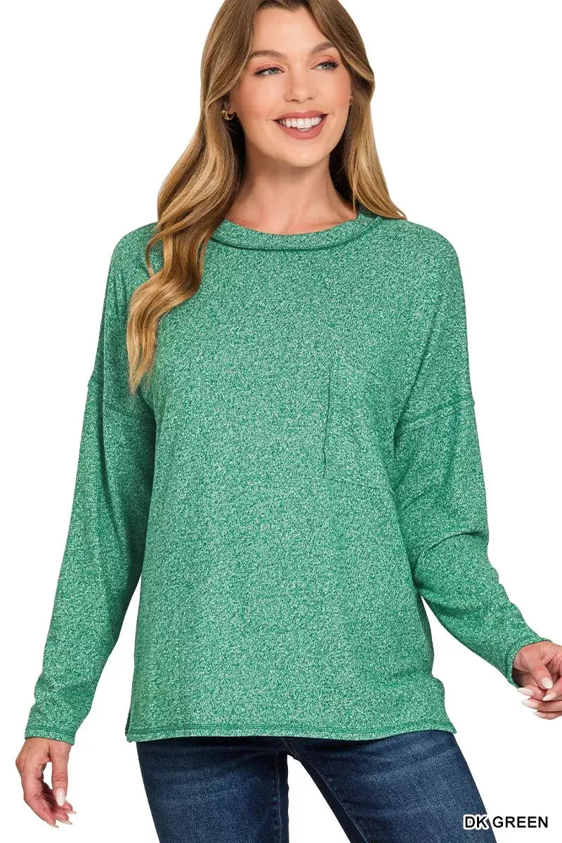 Zenana Soft Melange Hacci Round-Neck Long Sleeve T-Shirt