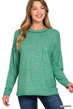 Zenana Soft Melange Hacci Round-Neck Long Sleeve T-Shirt
