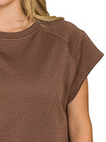 Zenana Textured Knit Jacquard Short Sleeve Top