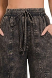 Zenana Washed Linen Elastic Band Waist Cargo Pants