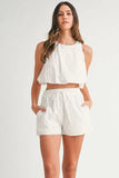 MABLE Eyelet Bubble Hem Sleeveless Top and Shorts Set