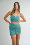 MABLE Ruched Tube Crop Top and Skirt Set