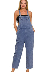 Zenana Washed Knot Strap Relaxed Fit Overalls