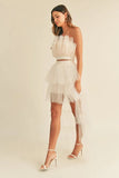 MABLE Tulle Tube Ruffle Crop Top and High Low Maxi Skirt Set