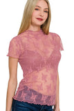 Zenana Lace See-through Layering Short Sleeve Top