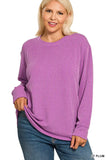 Zenana Full Size Raised Rib Round Neck Long Sleeve Top Plus Size