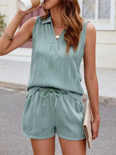 Textured Johnny Collar Top and Shorts Set