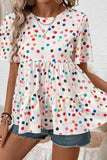 Polka Dot Short Sleeve Tiered Ruffled Babydoll Blouse