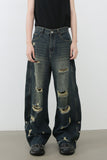 Men's Frayed Hem Distressed Wide Leg Jeans