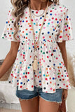 Polka Dot Short Sleeve Tiered Ruffled Babydoll Blouse