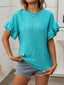 Eyelet Round Neck Flounce Sleeve Top