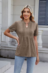 Notched Short Sleeve Top