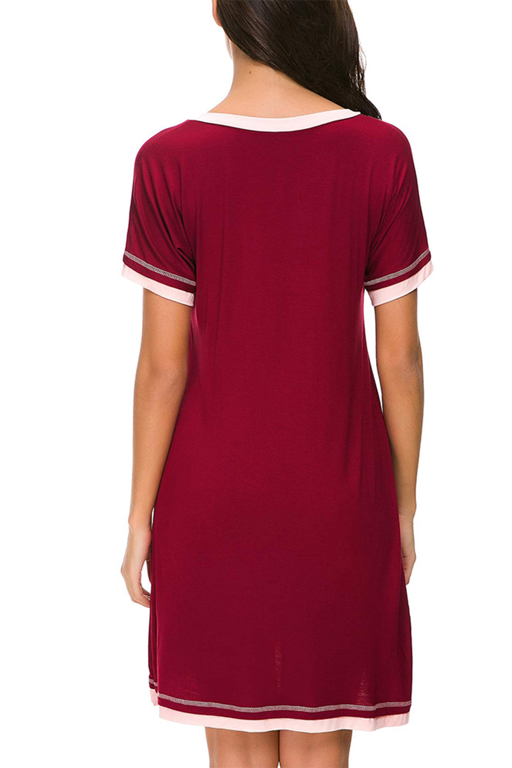 Contrast Trim Short Sleeve Lounge Dress - felvior